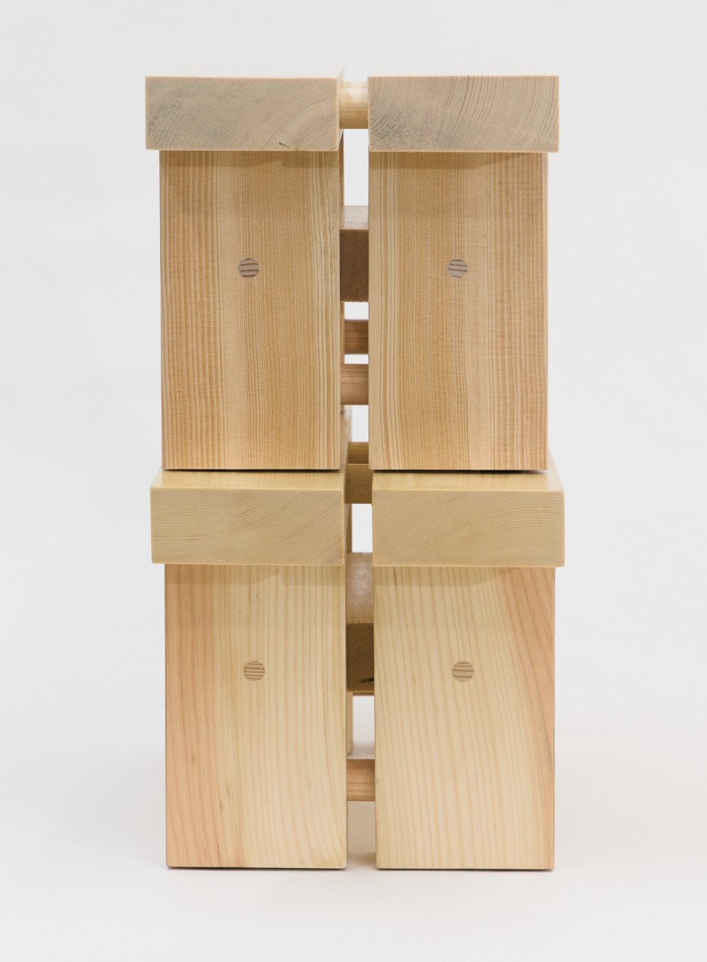 two foot benches with white wood tops and douglas fir legs - stacked end view